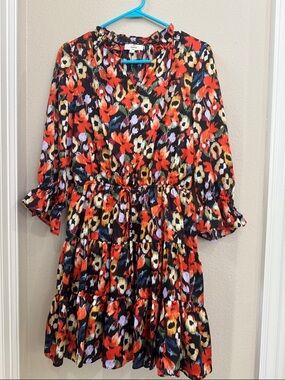entro Floral Tiered Mini Dress in Black, Red, Yellow